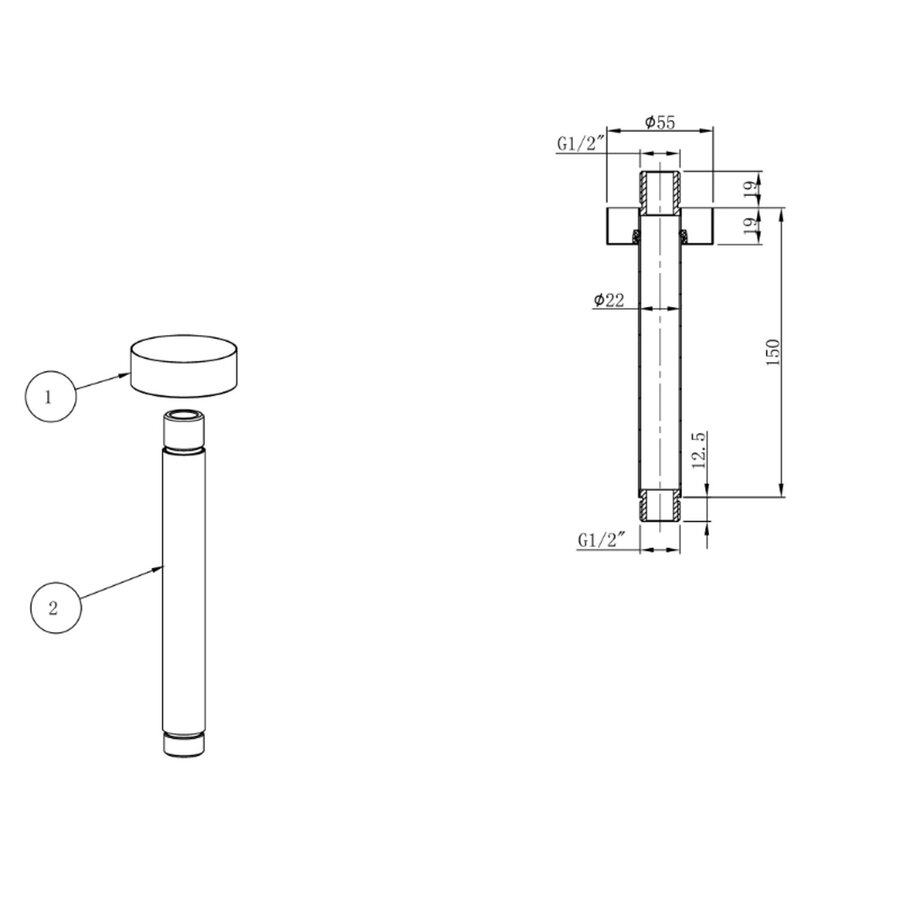 Douchearm Wiesbaden Caral Met Plafondbevestiging 15 cm Geborsteld Staal