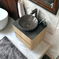 Badmeubel Casajoy Bold Onderkast 60 cm 2 Lades Eiken Met Topblad Donkergrijs