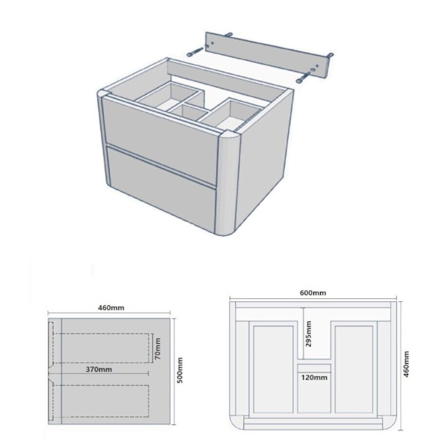 Badmeubel Casajoy Bold Onderkast 60 cm 2 Lades Eiken Met Topblad Donkergrijs