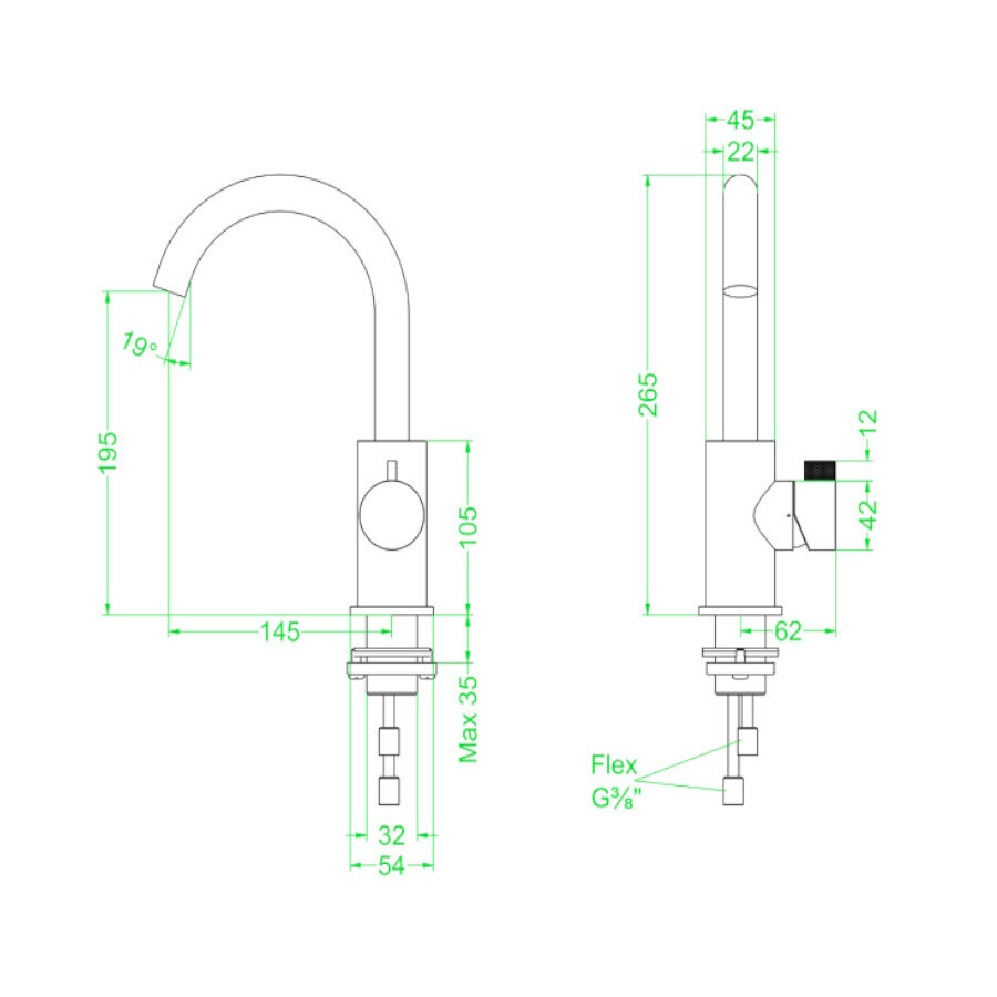 Wastafelkraan IVY Tribe Draaibare Uitloop Coldstart RVS316 Geborsteld Mat Goud PVD