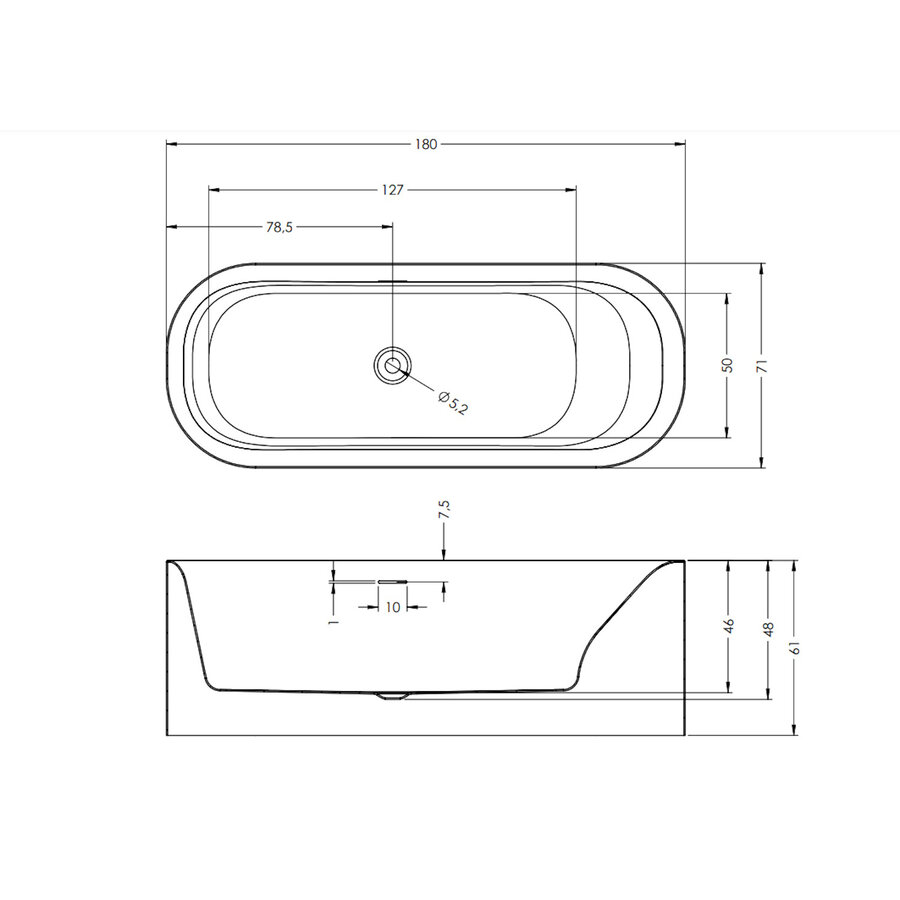 Bad Vrijstaand Riho Devotion 180x70 cm Acryl Glans Wit