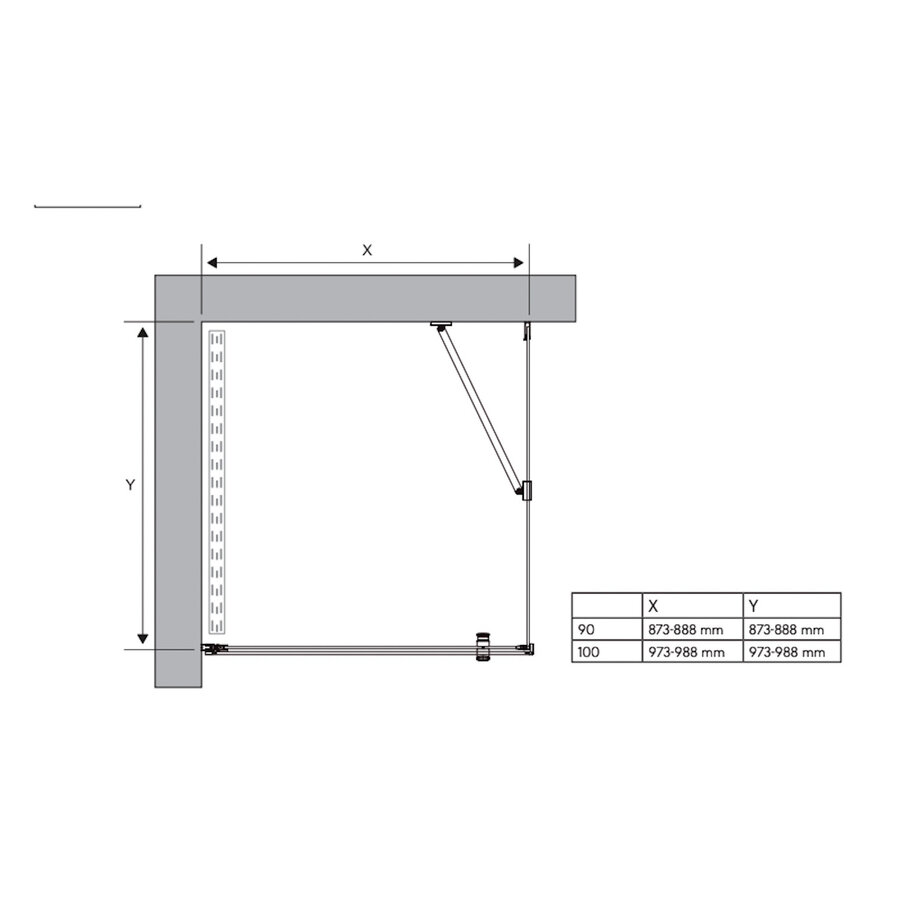 Douchecabine Sealskin Hooked Draaideur met Zijwand 90x90x200 cm Helder Glas Mat Zwart