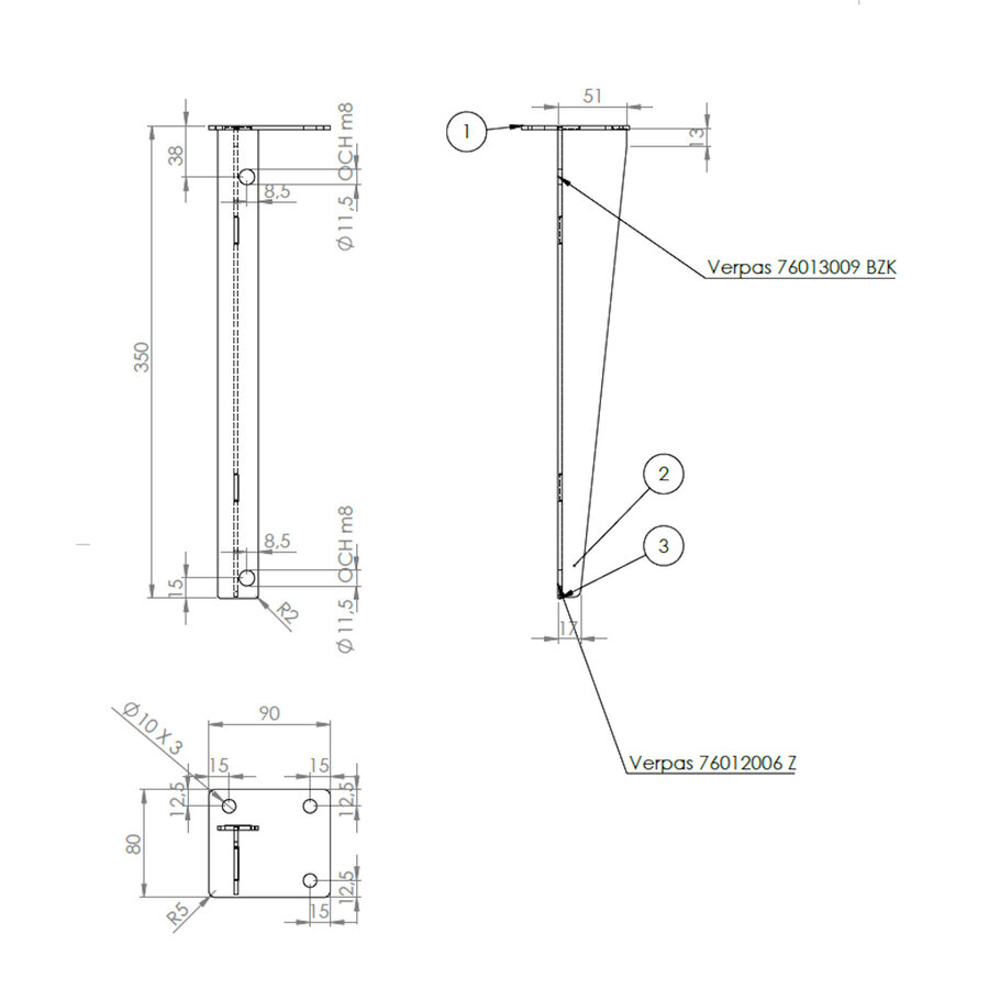 Steunenset Gecoat tbv Palermo 60 cm Zwart