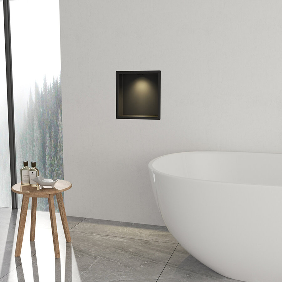 Inbouwnis Wiesbaden Demis 30x30x7cm Met Led Mat Zwart