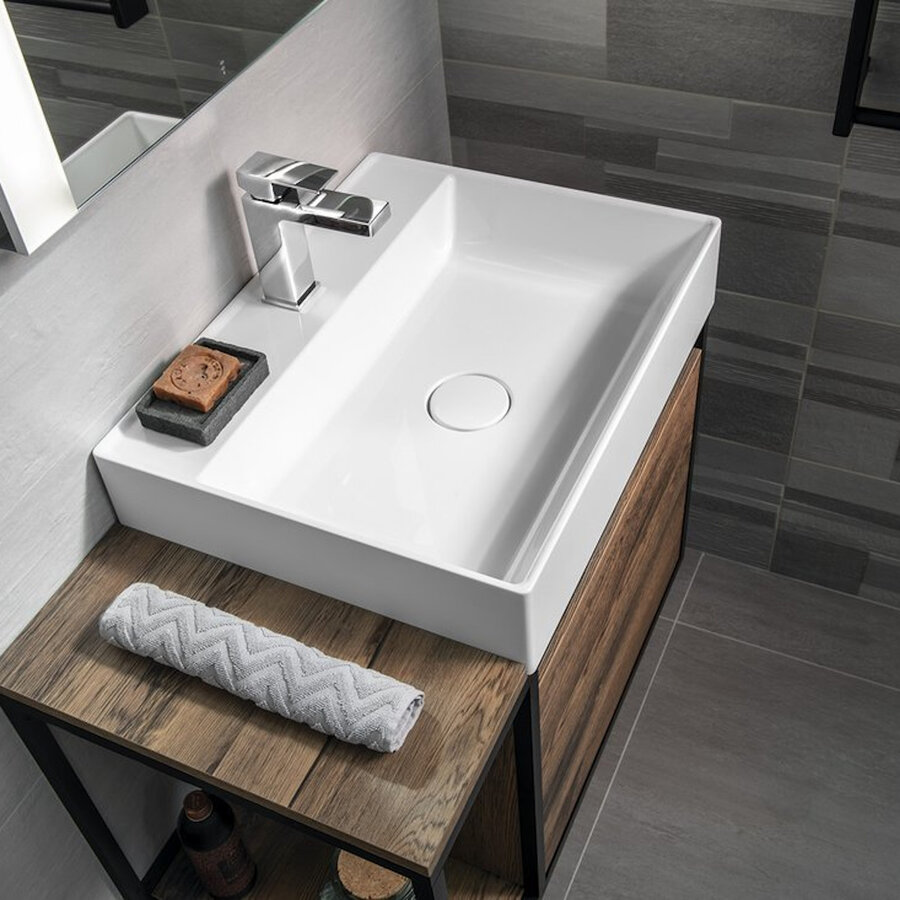 Opbouw Wastafel Sapho Twig Met Wastekapje 60x47 cm Cast Marble Wit