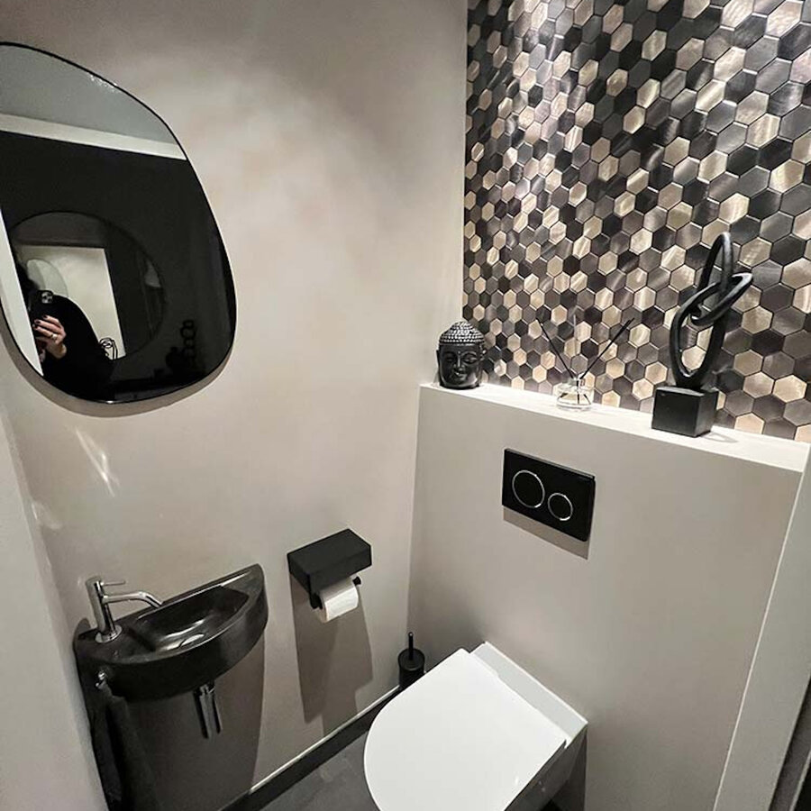 Mozaïek Isodeco Steenstrip Hexagon Zelfklevend 30.5x30.5 cm Cobalt Antraciet Goud (Prijs Per Stuk)