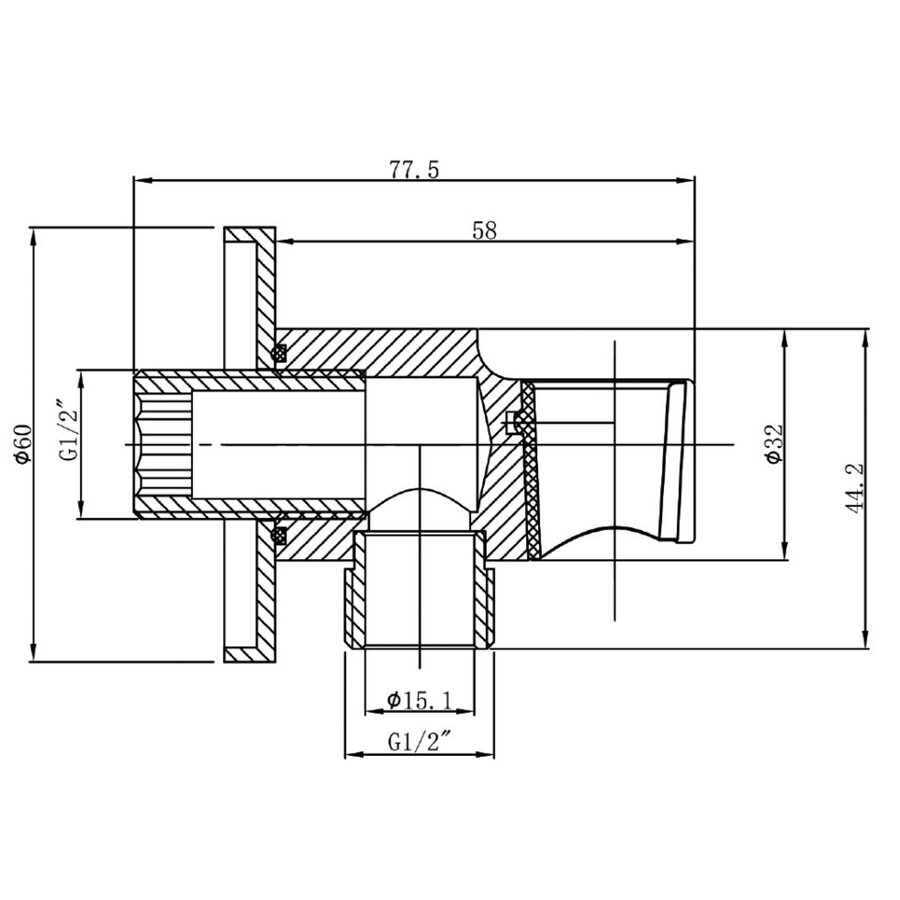 Wandaansluitbocht BWS Mark Met Handdouchehouder Rond 1/2" Geborsteld Messing