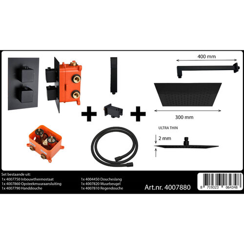 Best-Design "One-Pack" Inbouw-Regendoucheset "Stylmo-Nero M-300" Mat-Zwart 