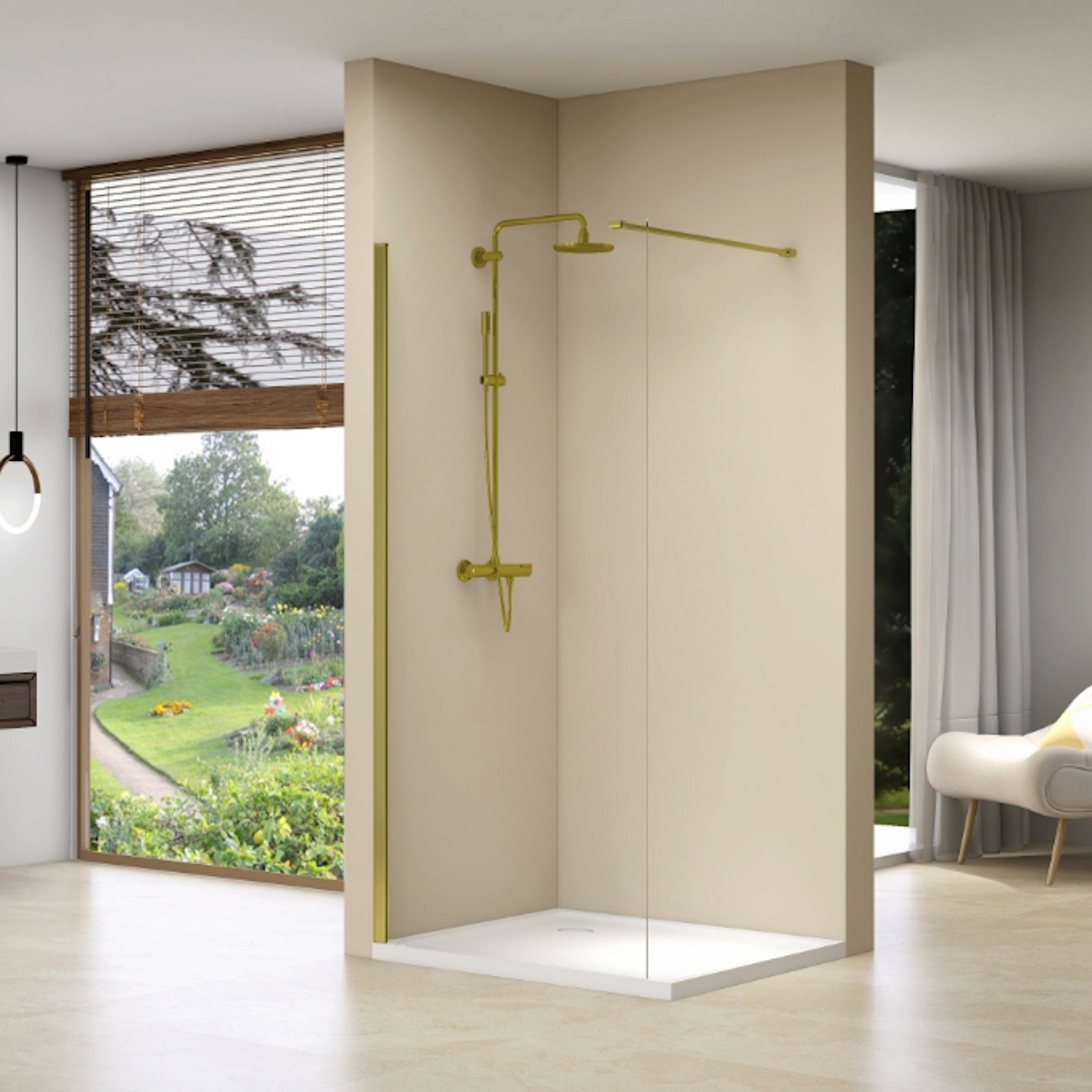 Inloopdouche Van Rijn Products Vaste Wand 100 x 200 cm Helder Glas Incl Stabilisatiestang en Gouden Muurprofiel van Rijn