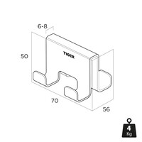 Handdoekhaak Voor Douchecabine Tiger Caddy 6-8 mm Dubbel Chroom