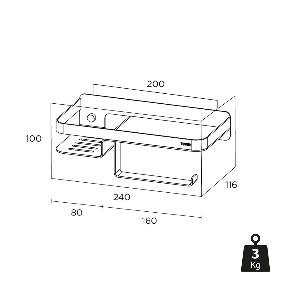 Toiletrolhouder Tiger Caddy Met Planchet Zwart