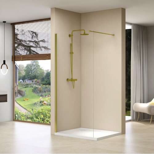 Inloopdouche Van Rijn Products Vaste Wand 49-51 x 200 cm Helder Glas en Gouden Muurprofiel 