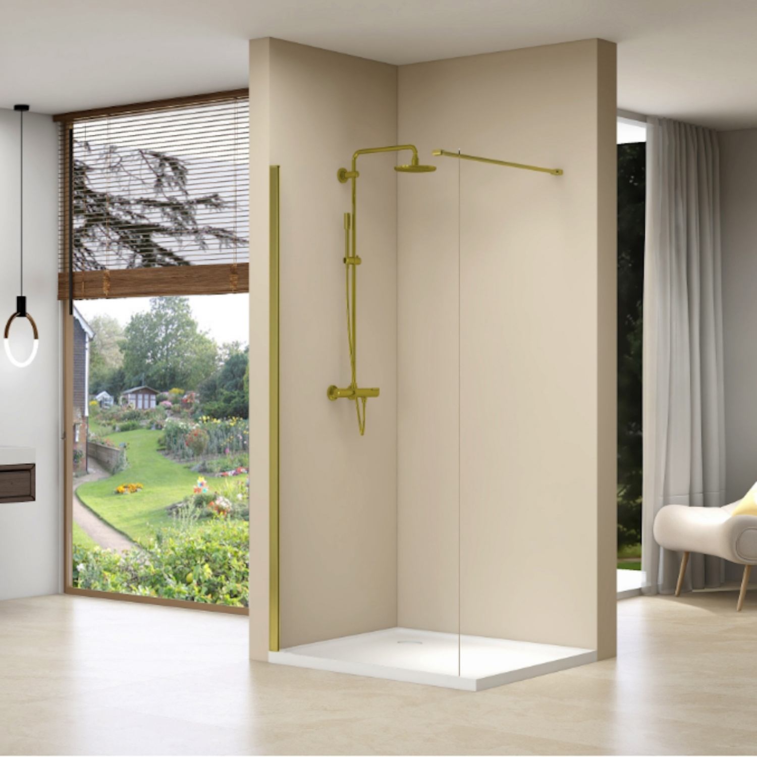 Inloopdouche Van Rijn Products Vaste Wand 49-51 x 200 cm Helder Glas en Gouden Muurprofiel van Rijn