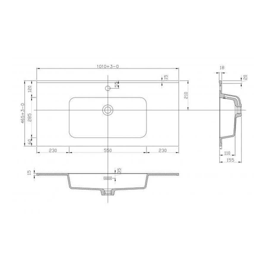 Wastafel BWS Bella 100 cm Mat Zwart
