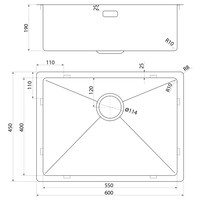 Inbouw Wastafel Sapho Zenith 60x45 cm RVS Antraciet PVD