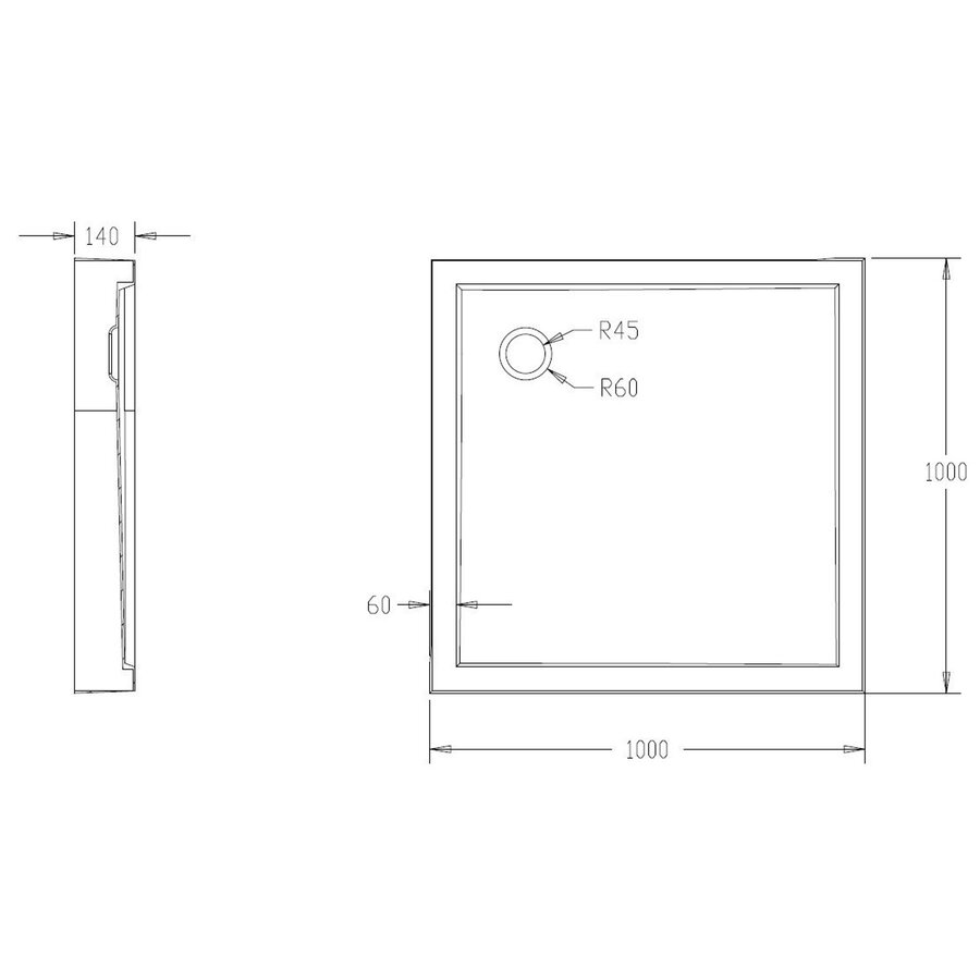 Best-Design "Project" Opbouwdouchebak Vierkant 100x100x14 cm Glans Wit