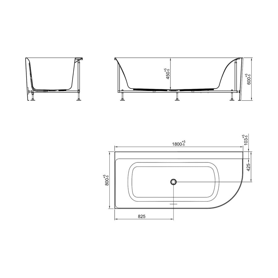 Hoekbad BWS Jordan Links 180x80 Cm Wit Waste Wit