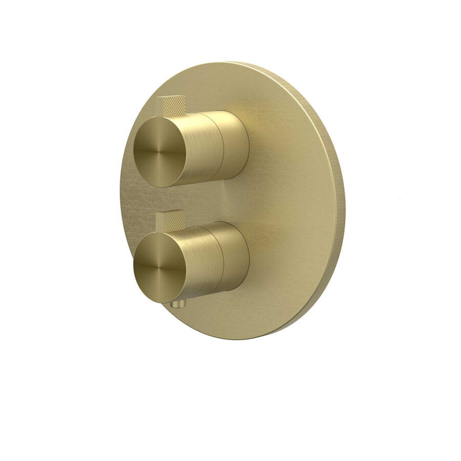 Afbouwdeel IVY Tribe Inbouwthermostaat 2-Weg Met Rond Rozet Geborsteld RVS316 Mat Goud PVD