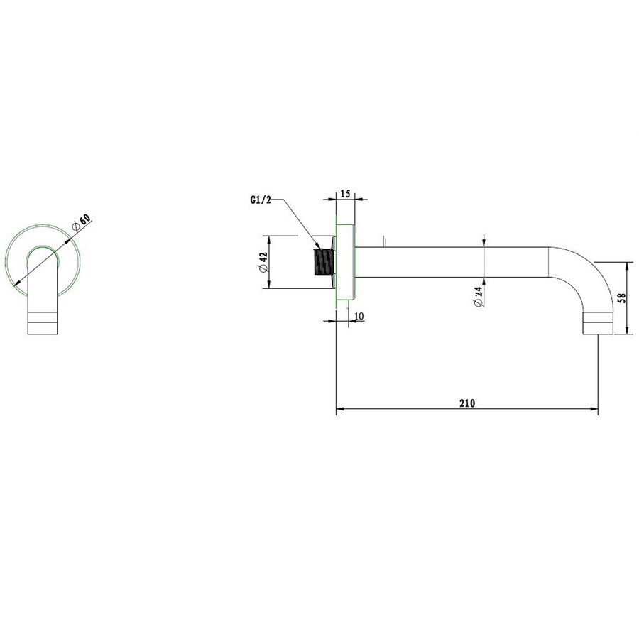 Best-Design "Nero" 90 Muuruitloop Met Rozet 1/2"x 21 cm Mat-Zwart