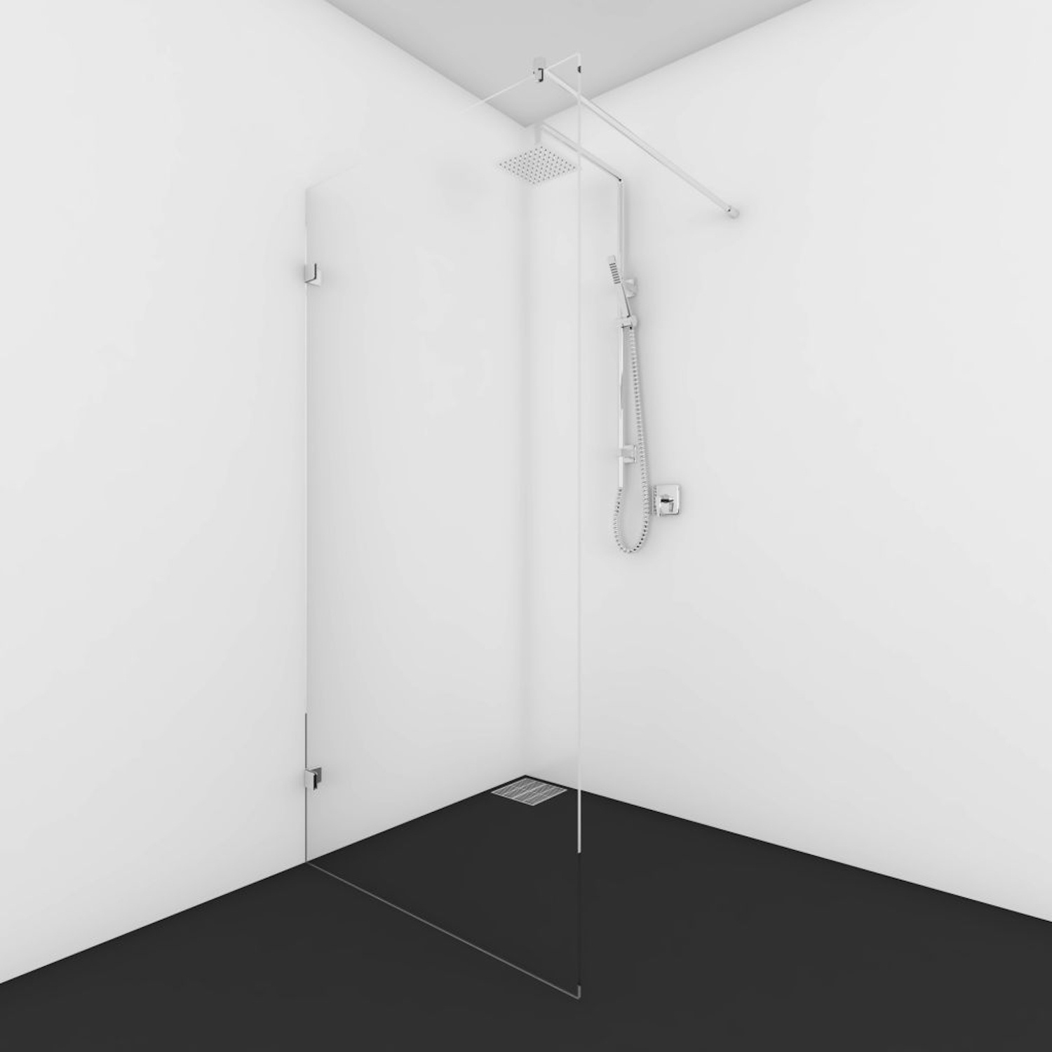 Douchewand Van Rijn Helder Glas Met Haakse Wand Incl Stabilisatiestang 200x120x50 cm van Rijn