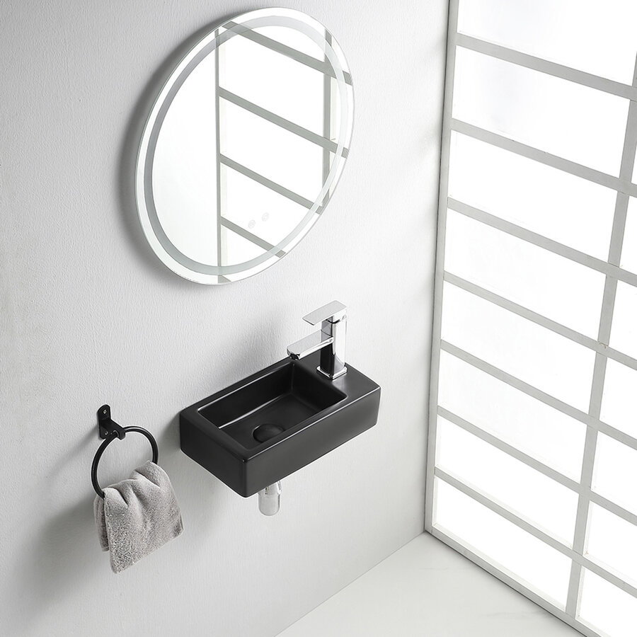 Fontein Wiesbaden Rhea M 40x22 Kraangat Rechts Mat Zwart