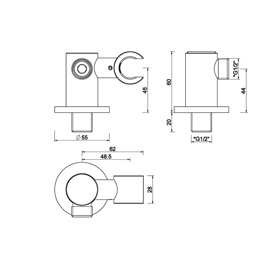 Handdouchehouder BWS Antonia Luxe Doucheaansluiting met Kantelbare Opsteek 1/2'' RVS