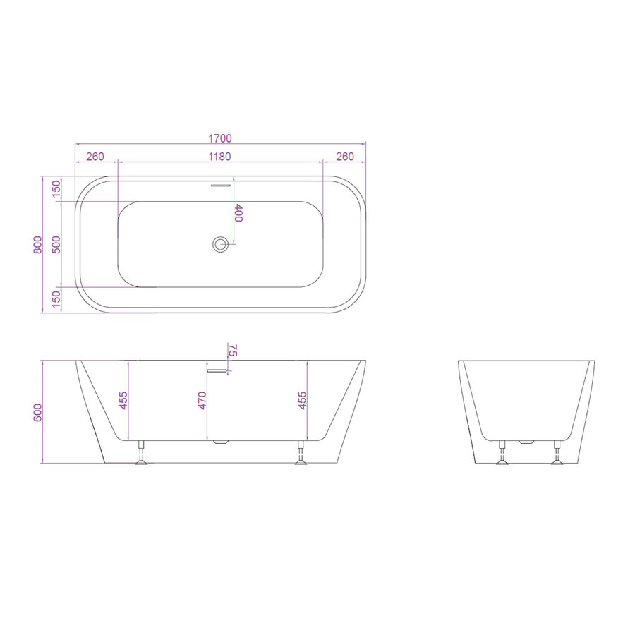 Ligbad Ideavit Delia Arcryl 170x80x60cm Wit Mat