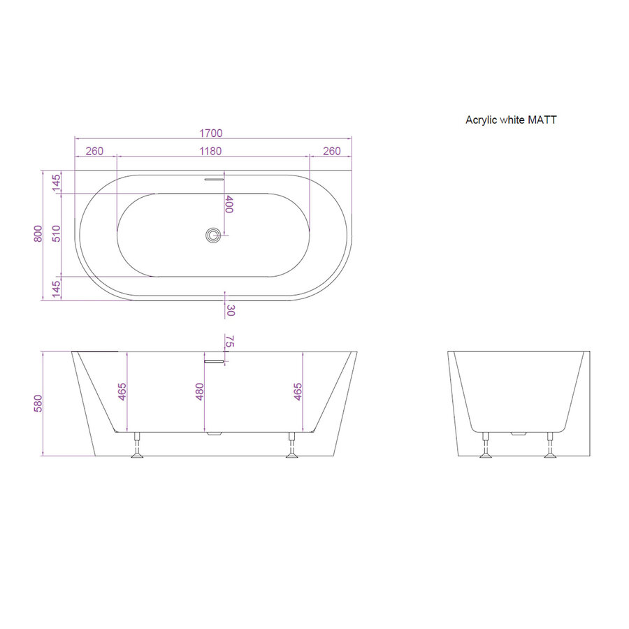 Ligbad Ideavit Alexa Arcryl 170x80x58cm Wit Mat