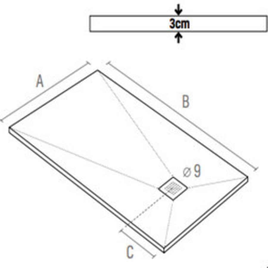 Douchebak Aquasplash Renovi 180x90x3 cm Composietsteen Mat Zwart