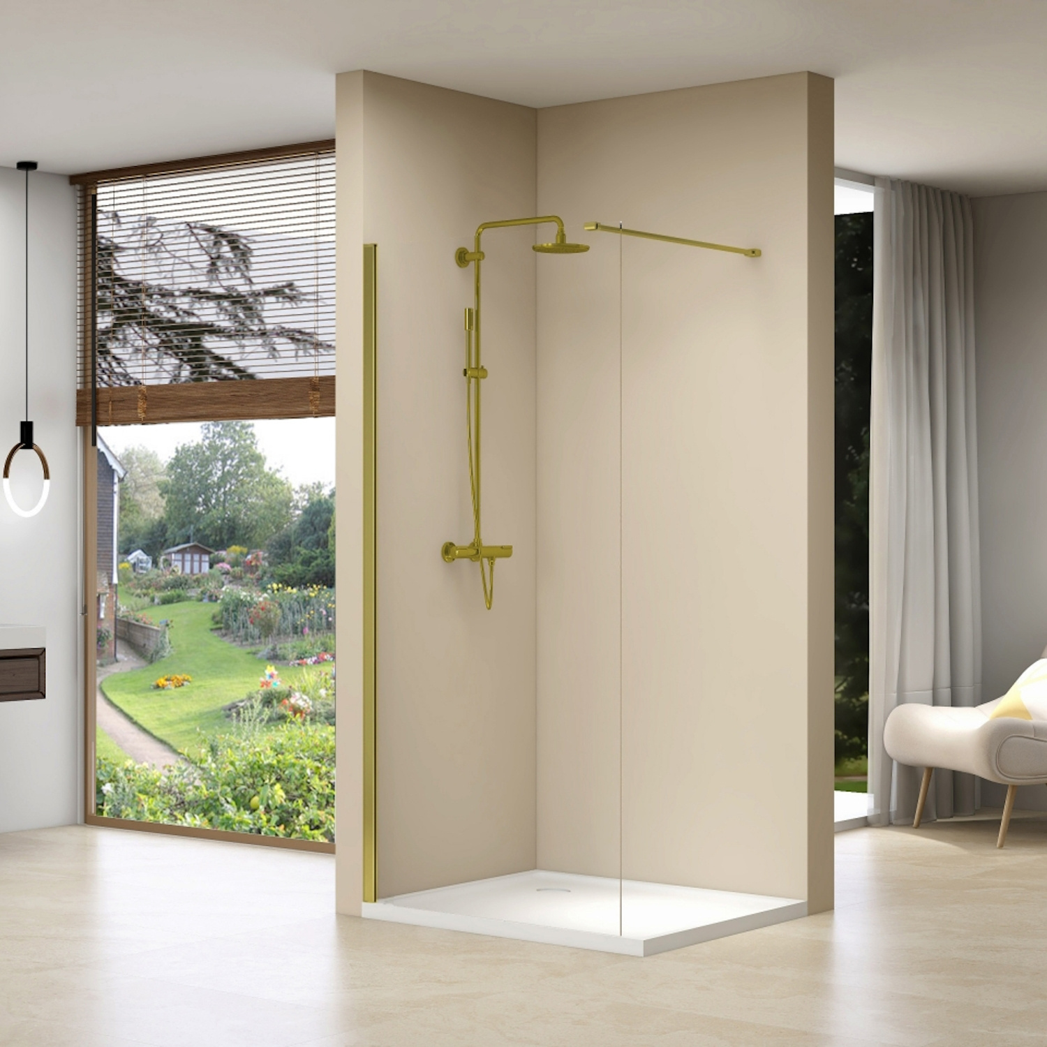 Inloopdouche Van Rijn Products Vaste Wand 29-31 x 200 cm Helder Glas en Gouden Muurprofiel van Rijn