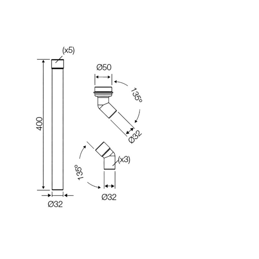 Valpijp BWS Mark Modulair Voor Hooghangend Reservoir 32/50 mm