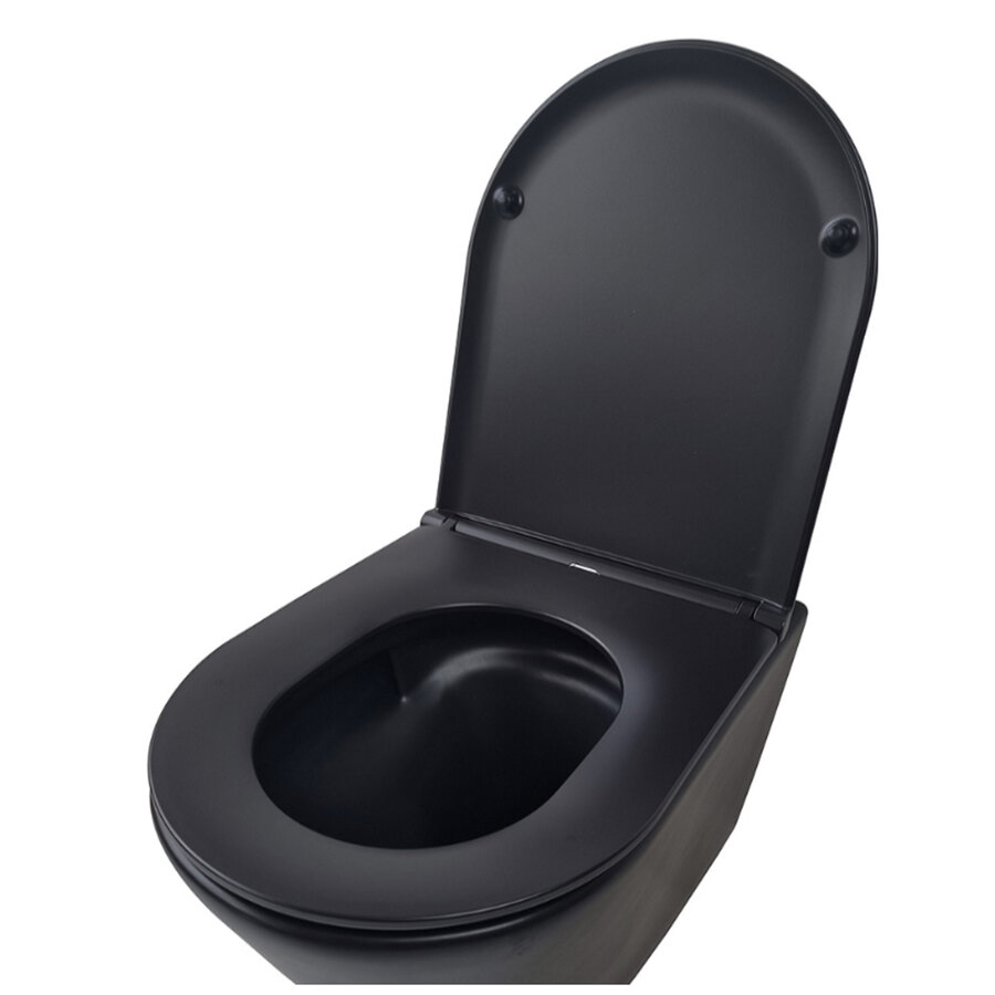 Rimless Wandcloset Wiesbaden Tornado Flush Mat Zwart Met Flatline Toiletzitting Softclose En Quick Release Mat Zwart
