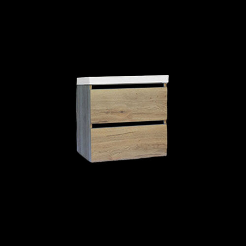 Onderkast Sanilux Trendline Met Greeplijst Mat Zwart 60x47x52 Cm Naturel Oak 