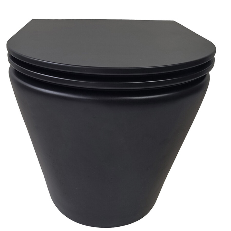 Rimless Wandcloset BWS Astev Flush Mat Zwart Met Flatline Toiletzitting Softclose En Quick Release Mat Zwart