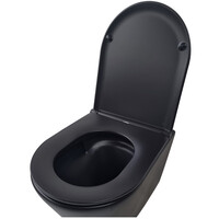 Rimless Wandcloset BWS Astev Flush Mat Zwart Met Flatline Toiletzitting Softclose En Quick Release Mat Zwart