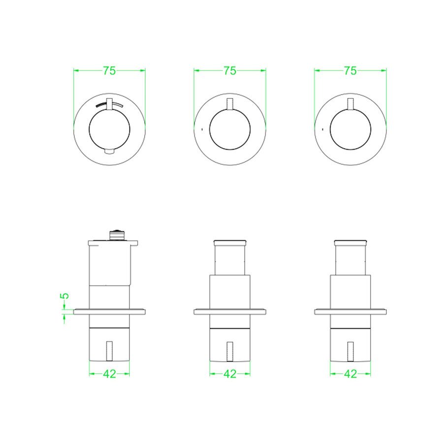 Afbouwdeel IVY Tribe Inbouwthermostaat 2 Stopkranen Symmetry Met Ronde Rozetten RVS316 Geborsteld Mat Goud PVD