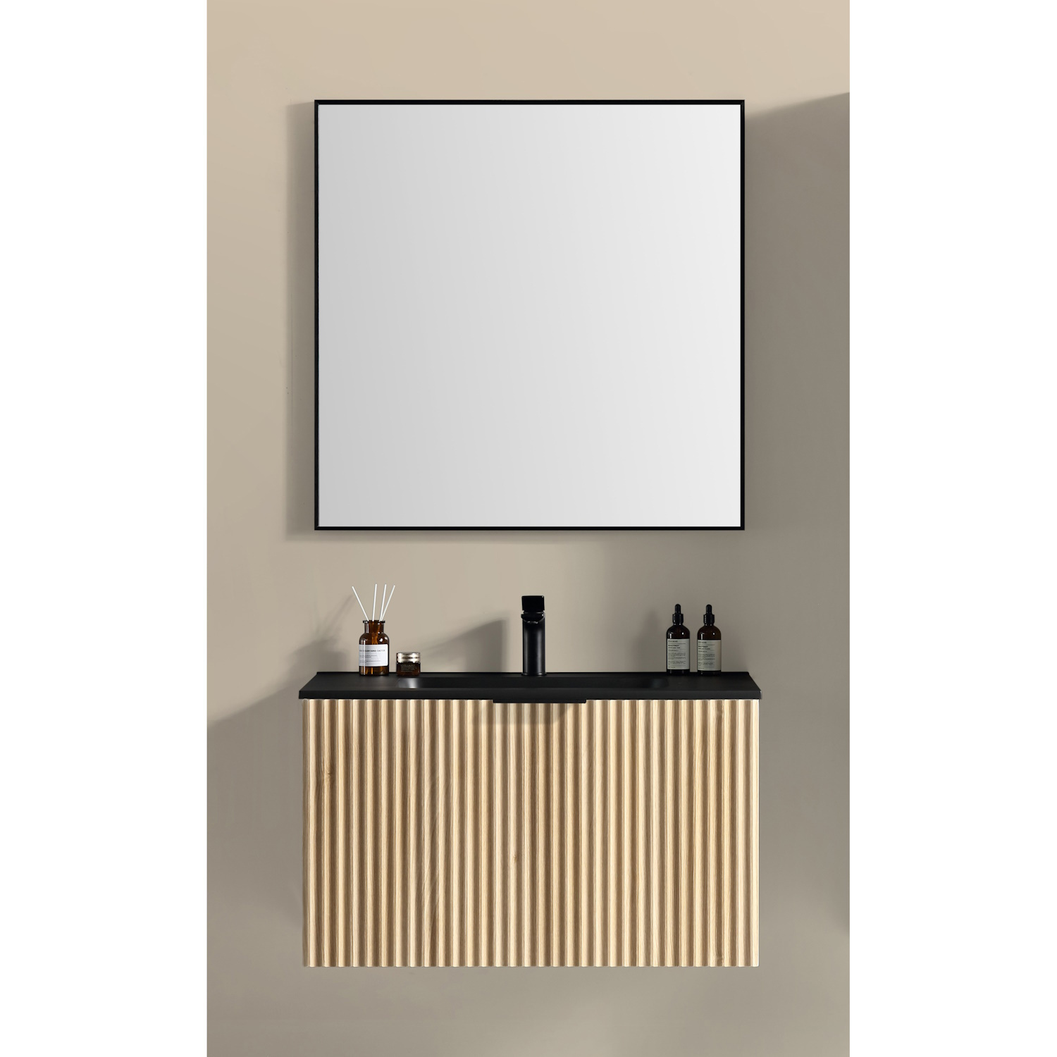 Wiesbaden Badkamermeubelset Ribbella 100 cm Naturel Eik Mat Zwart