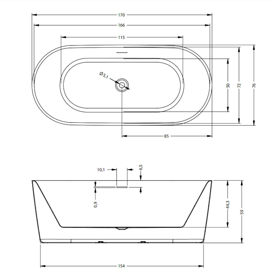 Bad Vrijstaand Riho Modesty 170x76 cm Acryl Velvet zwart