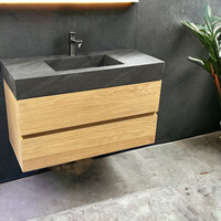 Badmeubel Casajoy Bold Onderkast 100 cm Eiken Met Wastafel Donkergrijs