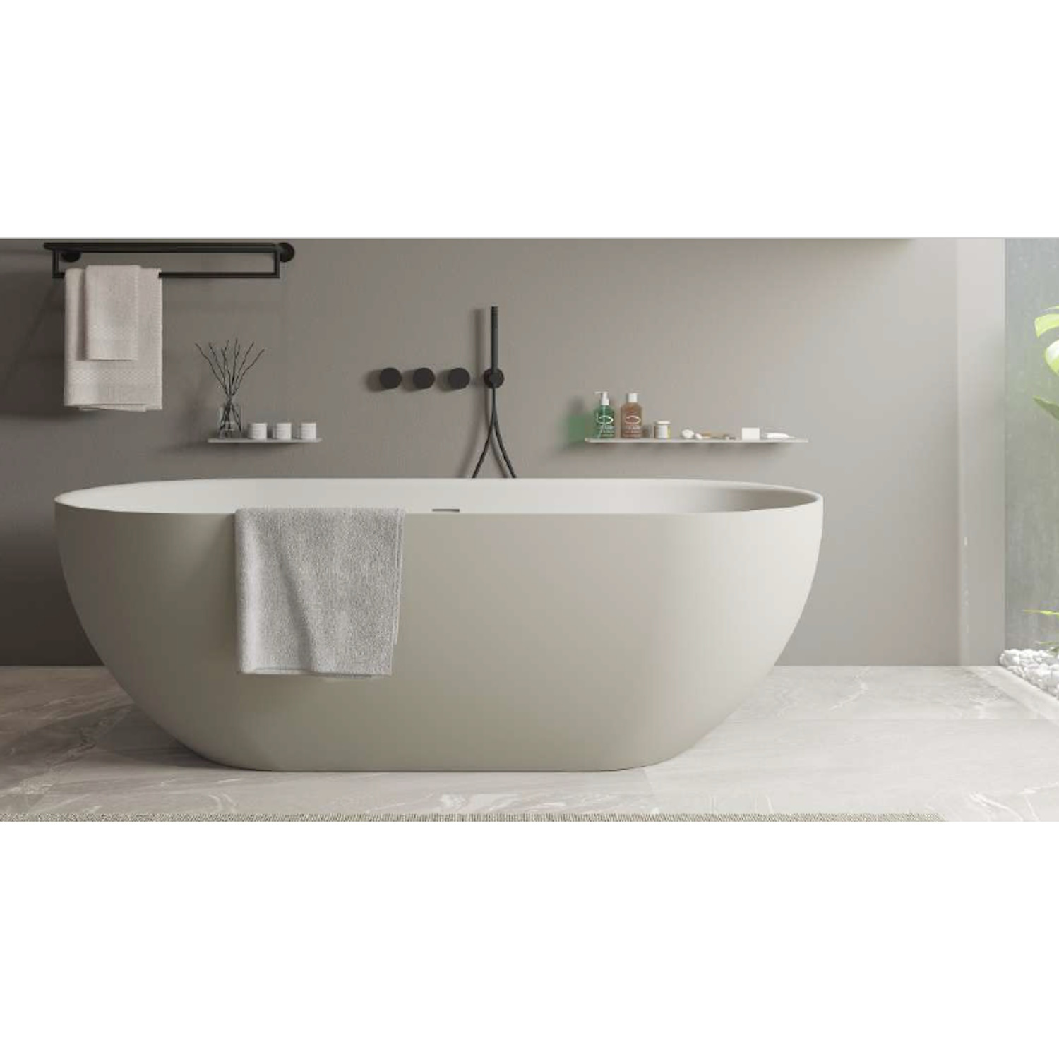 Ligbad Vrijstaand Ideavit Solidera 170x80x55 cm Solid Surface Mat Pebble Grey Ideavit