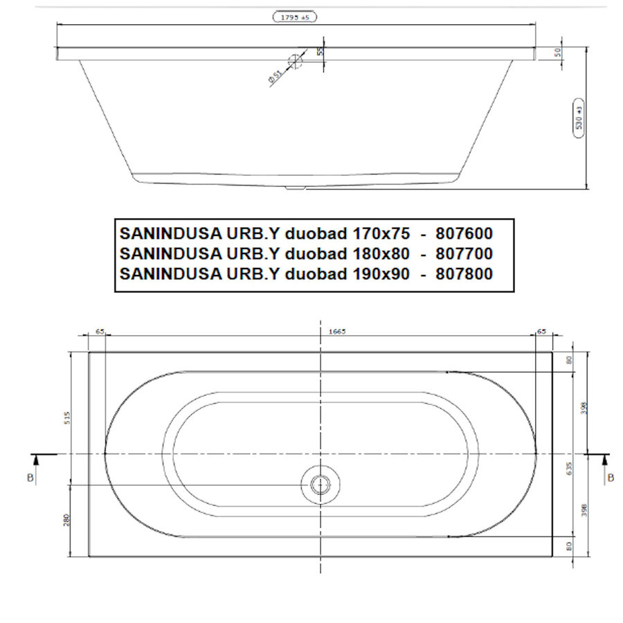 Badpaneel 80 cm toebehoren Ligbad Sanindusa Urb.y 180x80 cm Acryl Wit