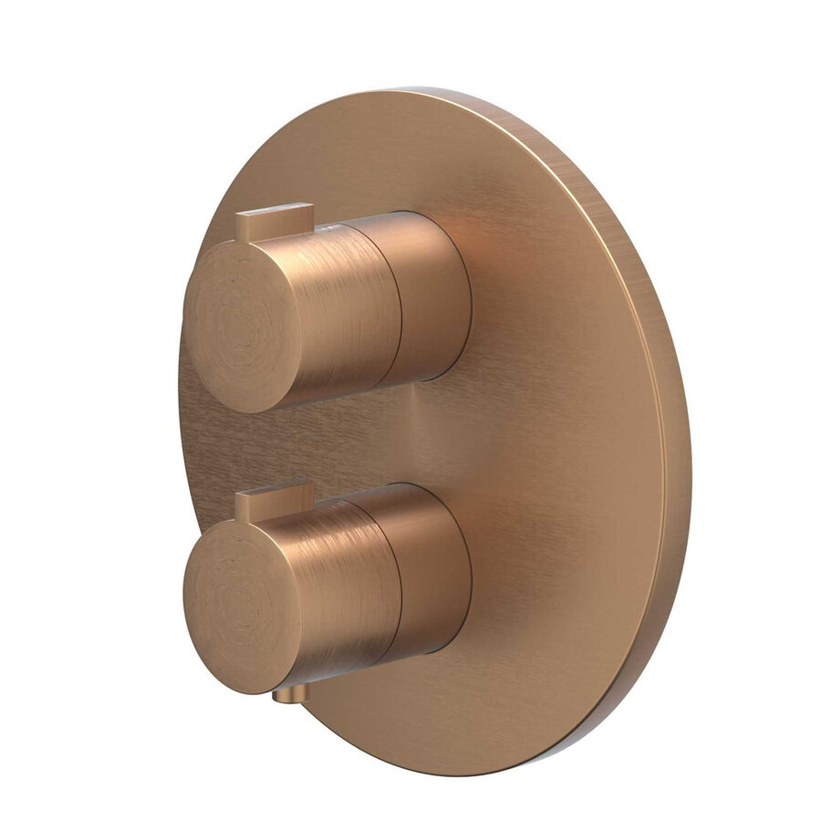 Afbouwdeel IVY Pact Inbouwthermostaat Symmetry 2-Weg Stop-Omstel Met Rond Rozet Geborsteld Mat Koper PVD