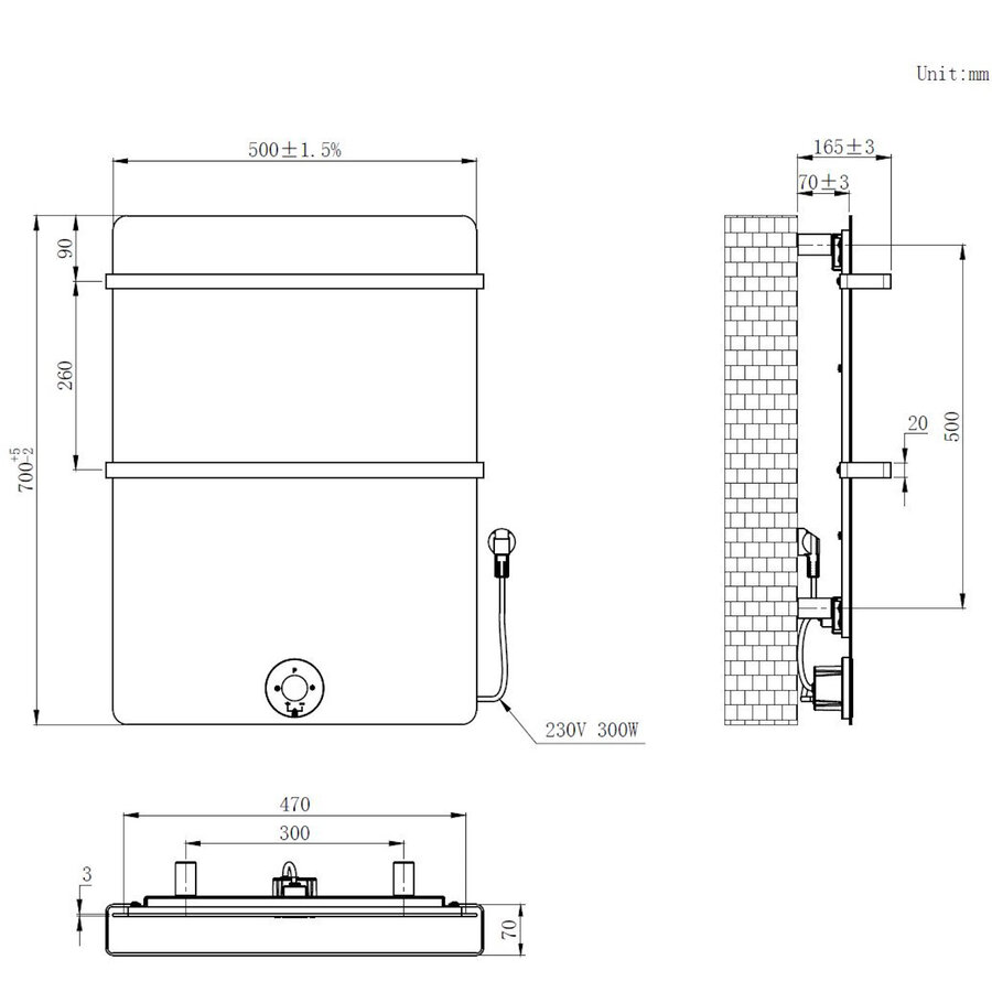 Elektrische Radiator Best Design Brenner Concrete 70x50 cm 300W Beton Grijs