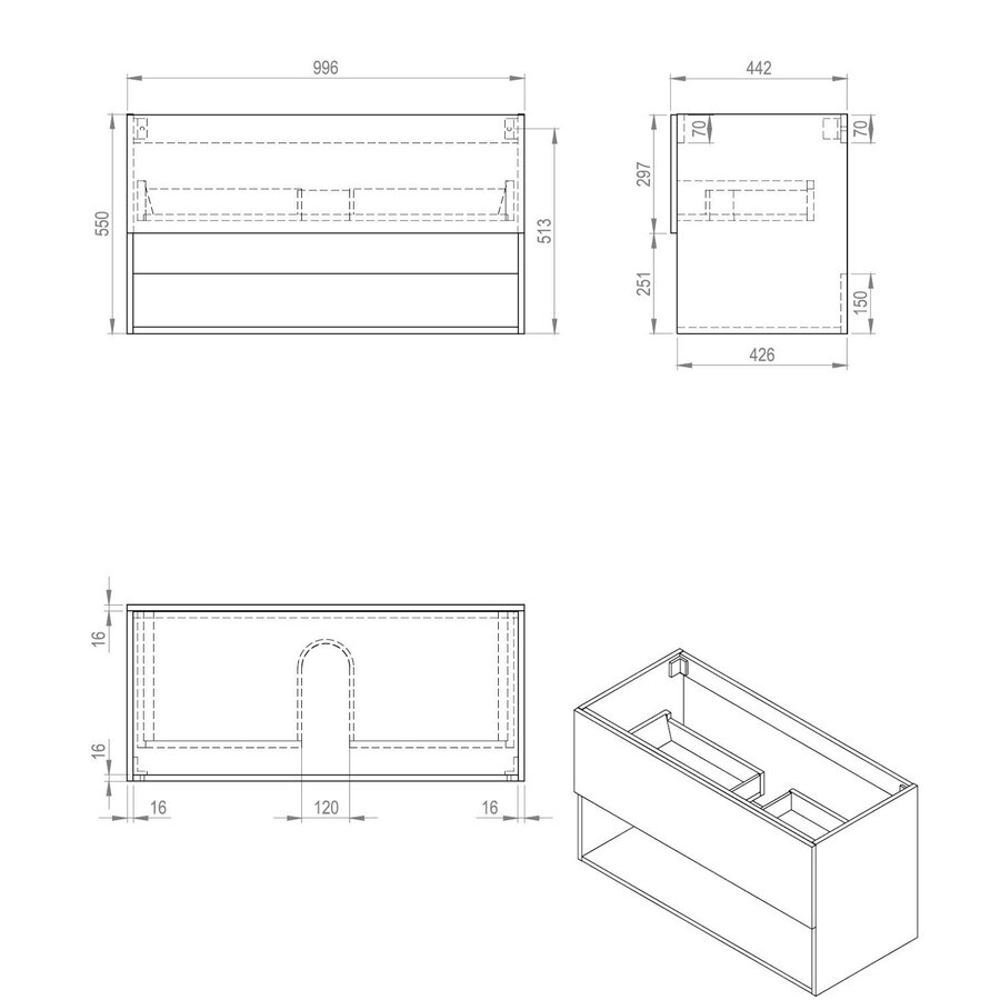 Onderkast Best Design Rigatti Gefreesd 100 cm Mat Wit