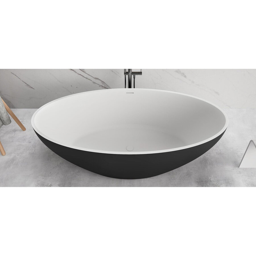 Ligbad Vrijstaand Ideavit Solidellipse 180x88x55 cm Solid Surface Mat Zwart