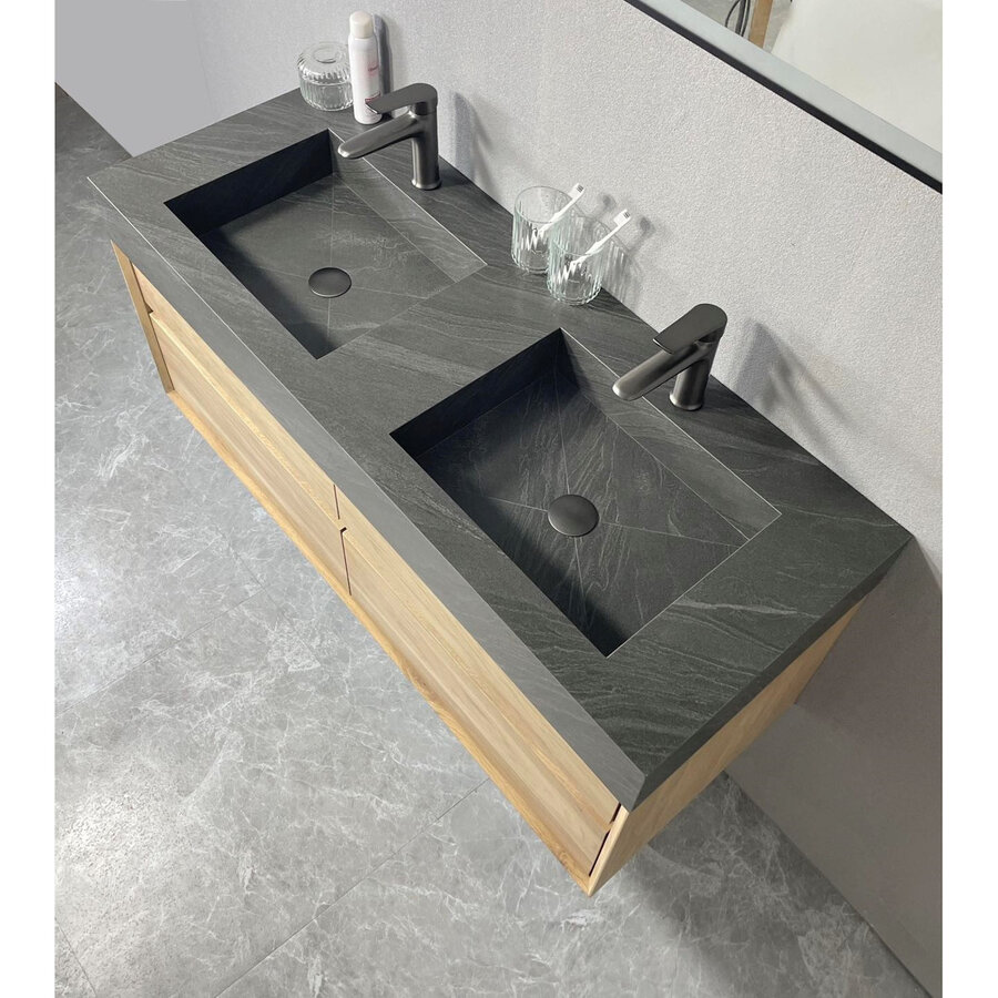 Badmeubel Casajoy Bold Wastafel Donkergrijs Onderkast 120 cm 4 Lades Eiken