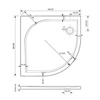 Douchebak BWS Kwart Rond Cast Marble 80x80 cm Zelfdragend Mat Zwart