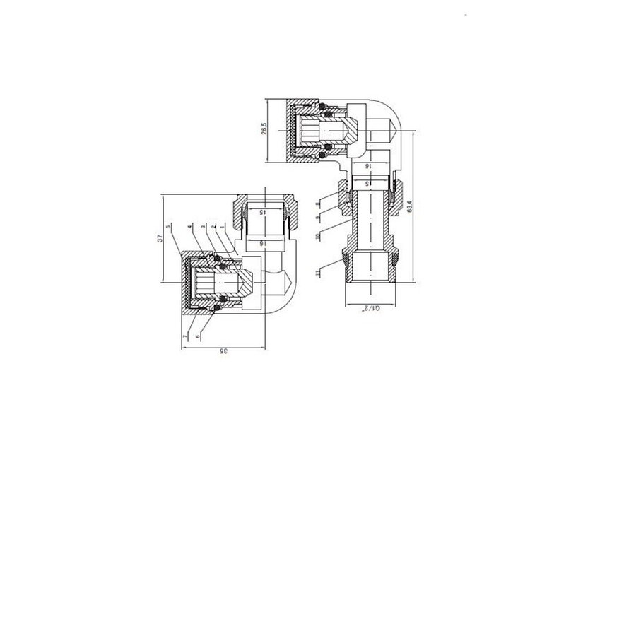 Voetventiel Axiaal (Haaks Verkeerd) Best Design Luxe Regel T 1/2x15mm Chroom
