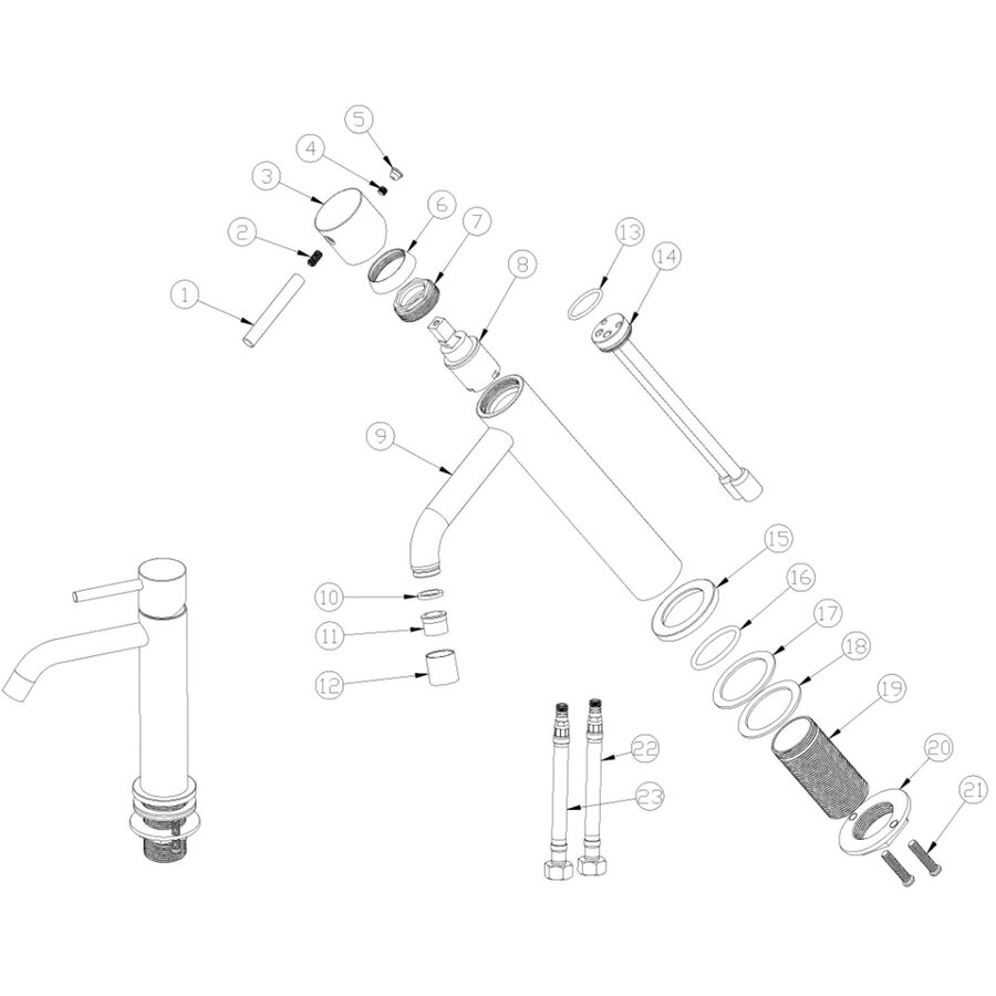 Wastafelmengkraan Hoog Wiesbaden Style XL Uitloop 19.5 cm 1-hendel Geborsteld Staal