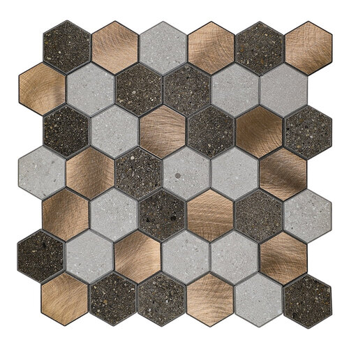 Mozaïek Isodeco Steenstrip Hexagon Zelfklevend 28.0x29.0 cm Medium Stone (Prijs Per Stuk) 
